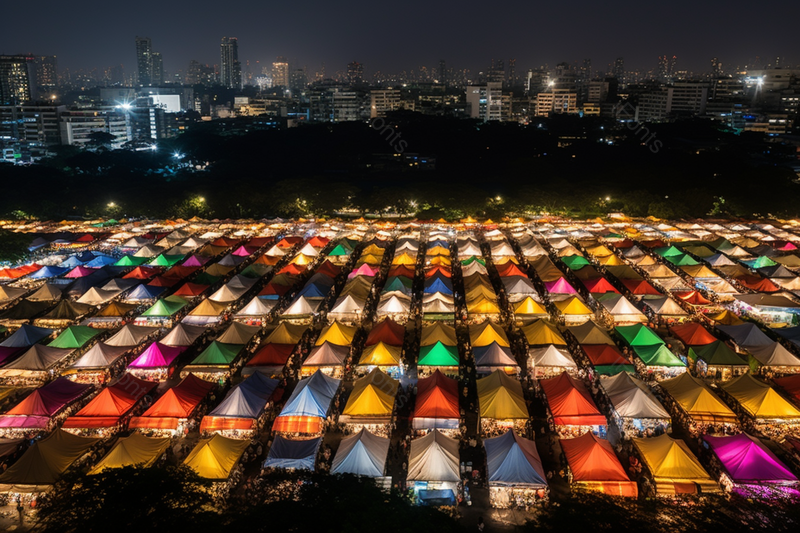 灯火通明的五彩斑斓的帐篷下的夜市摊美景,高清,摄影图,摄影图片,图片大全,摄影图免费下载